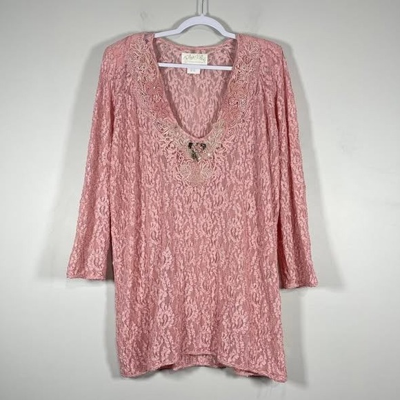 PHUN SHIRTS Tops - VTG Phun Shirts California Lace Tunic Top Mauve Pink‎ Fairycore Romantic Cherub